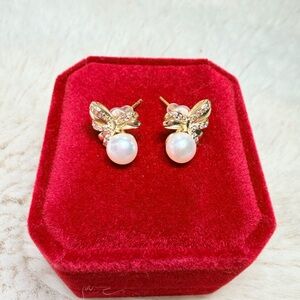 New Elegant bow design Freshwater Pearl Earrings